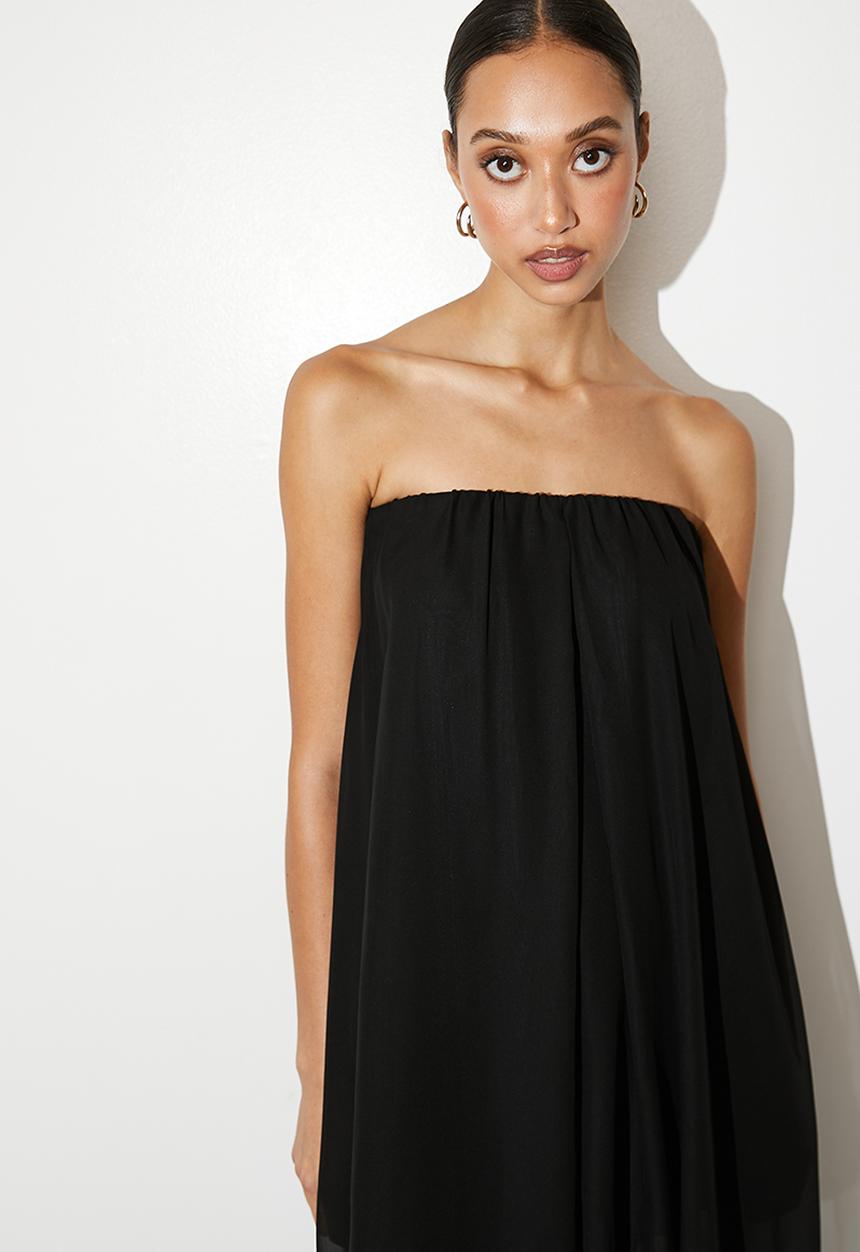 VELVET - Bandeau chiffon overlay jumpsuit - black