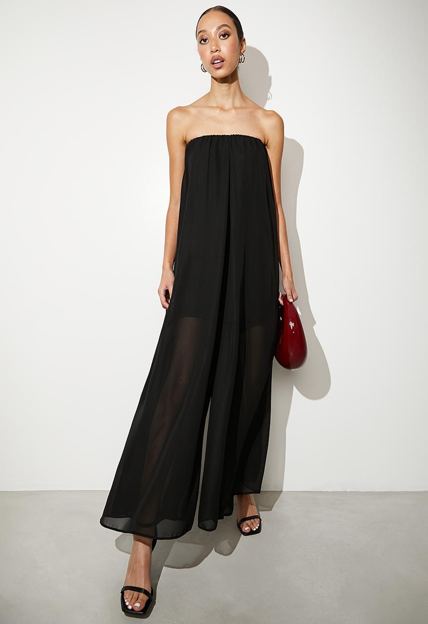 VELVET - Bandeau chiffon overlay jumpsuit - black