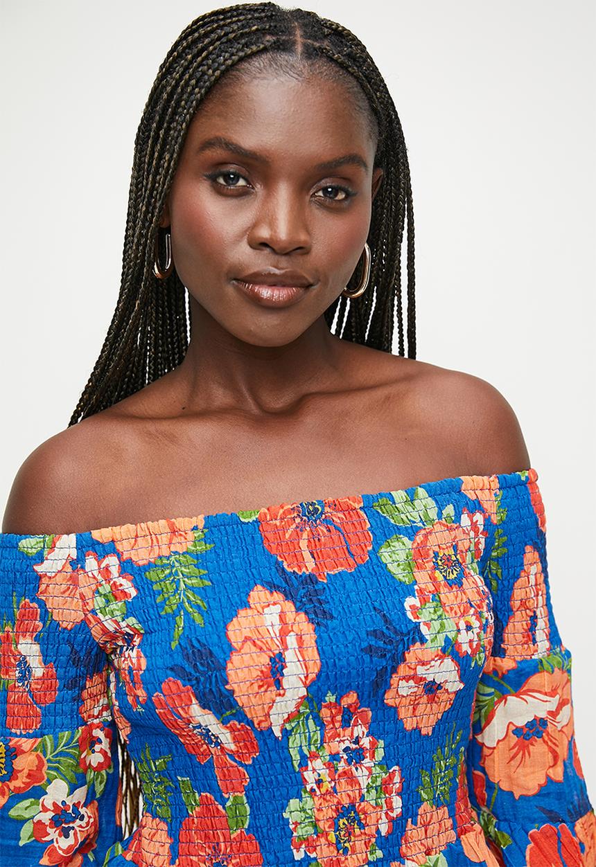 GUESS - Off shoulder charley sun dress - figueroa floral print	