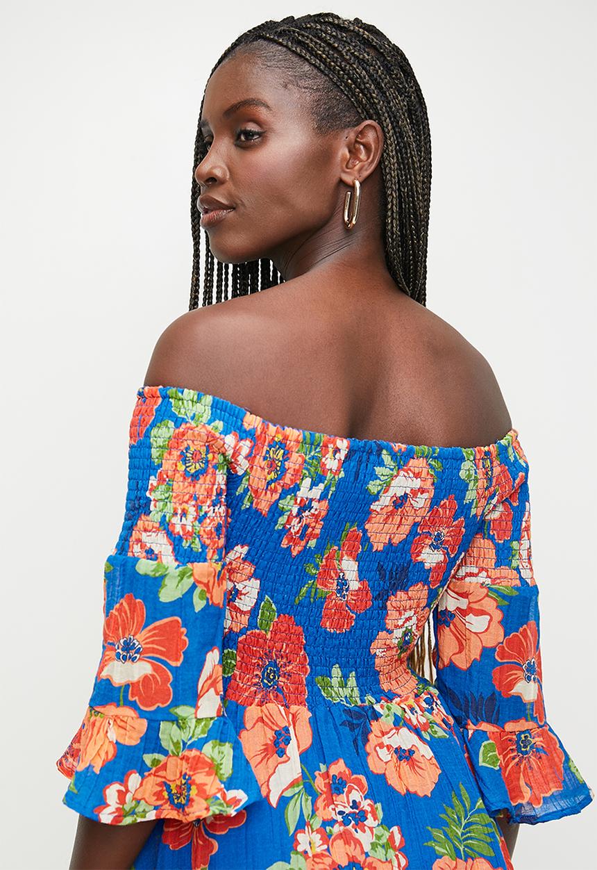 GUESS - Off shoulder charley sun dress - figueroa floral print	