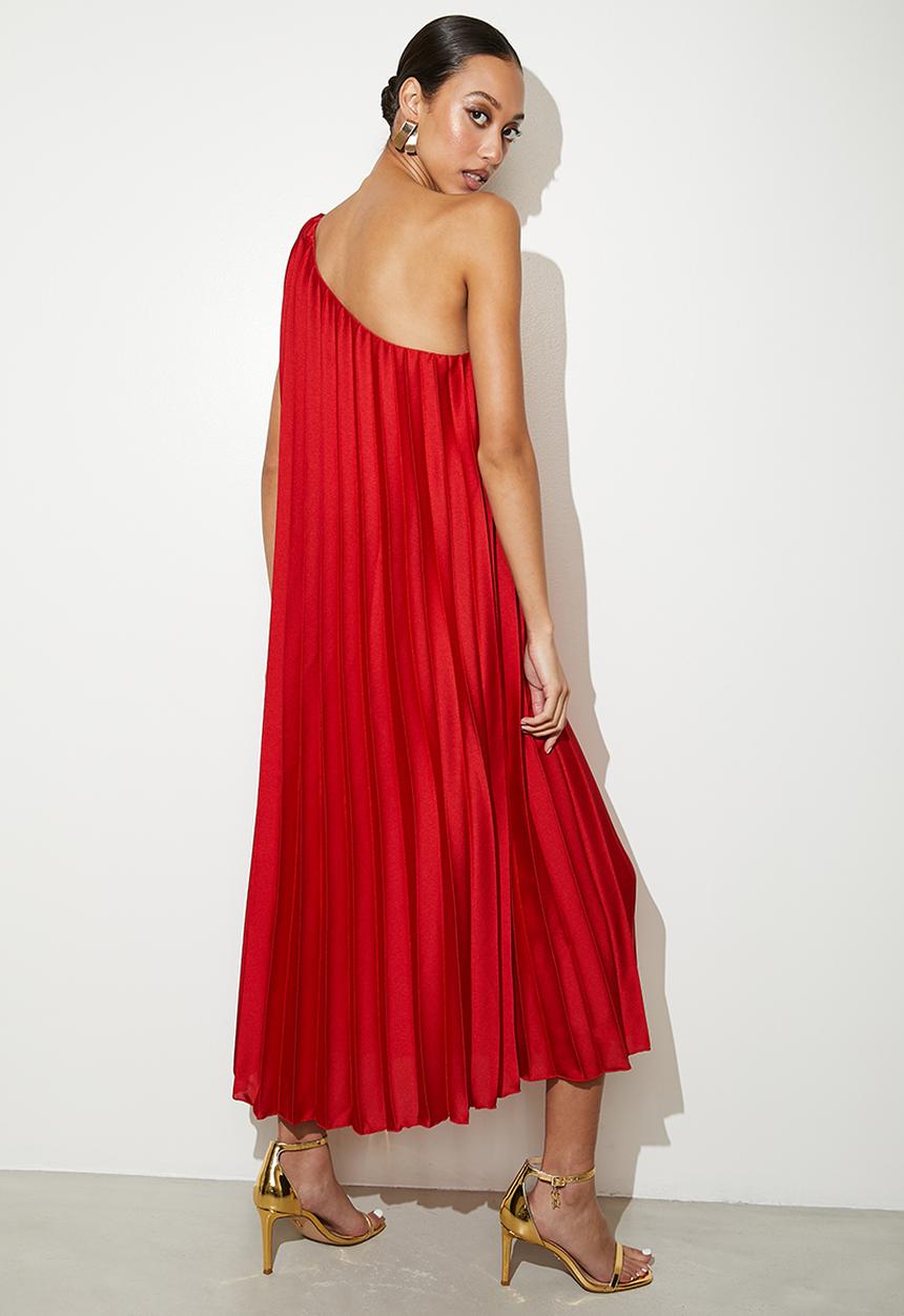 VELVET - Asymmetric trapeze midi dress - red
