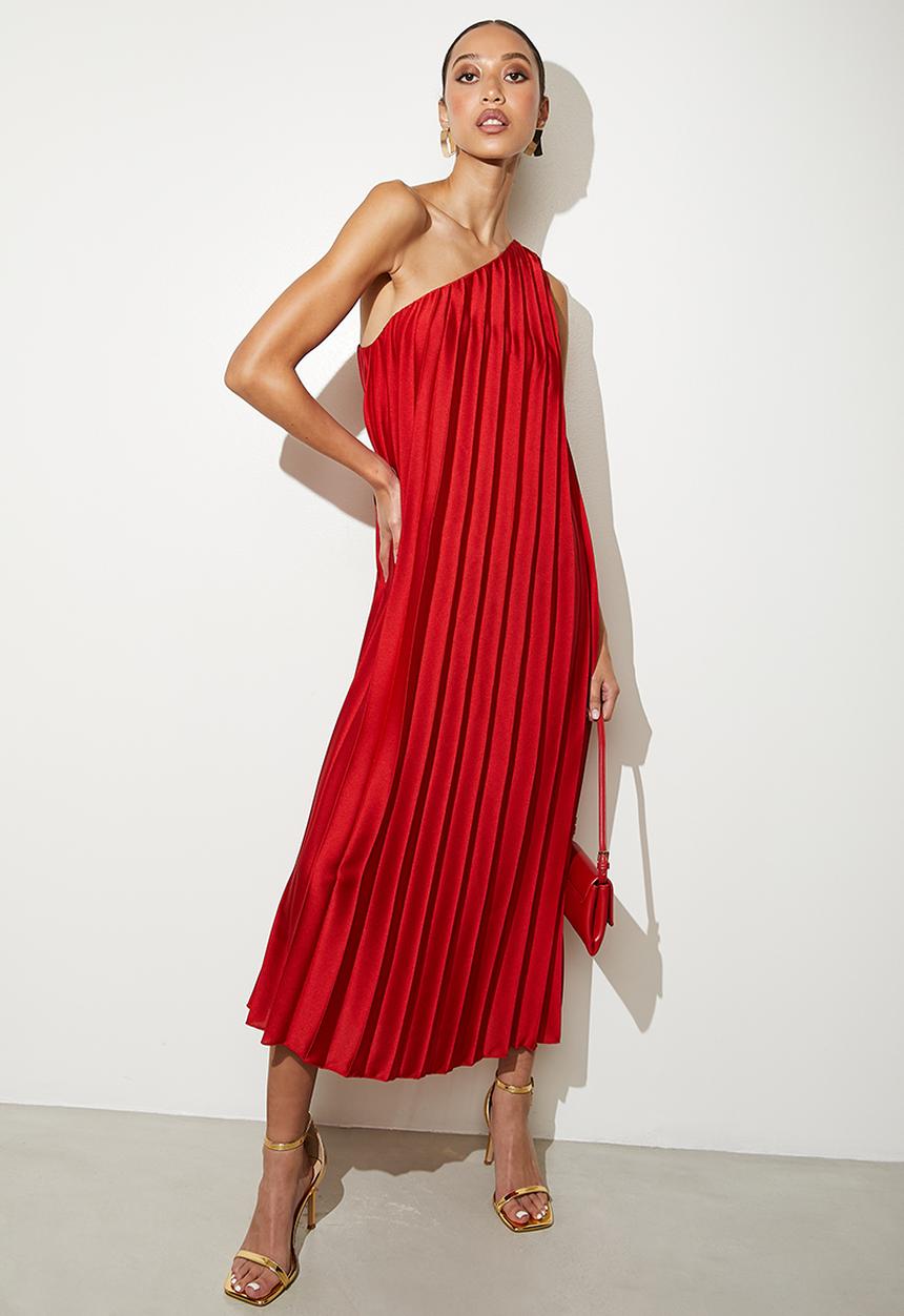 VELVET - Asymmetric trapeze midi dress - red