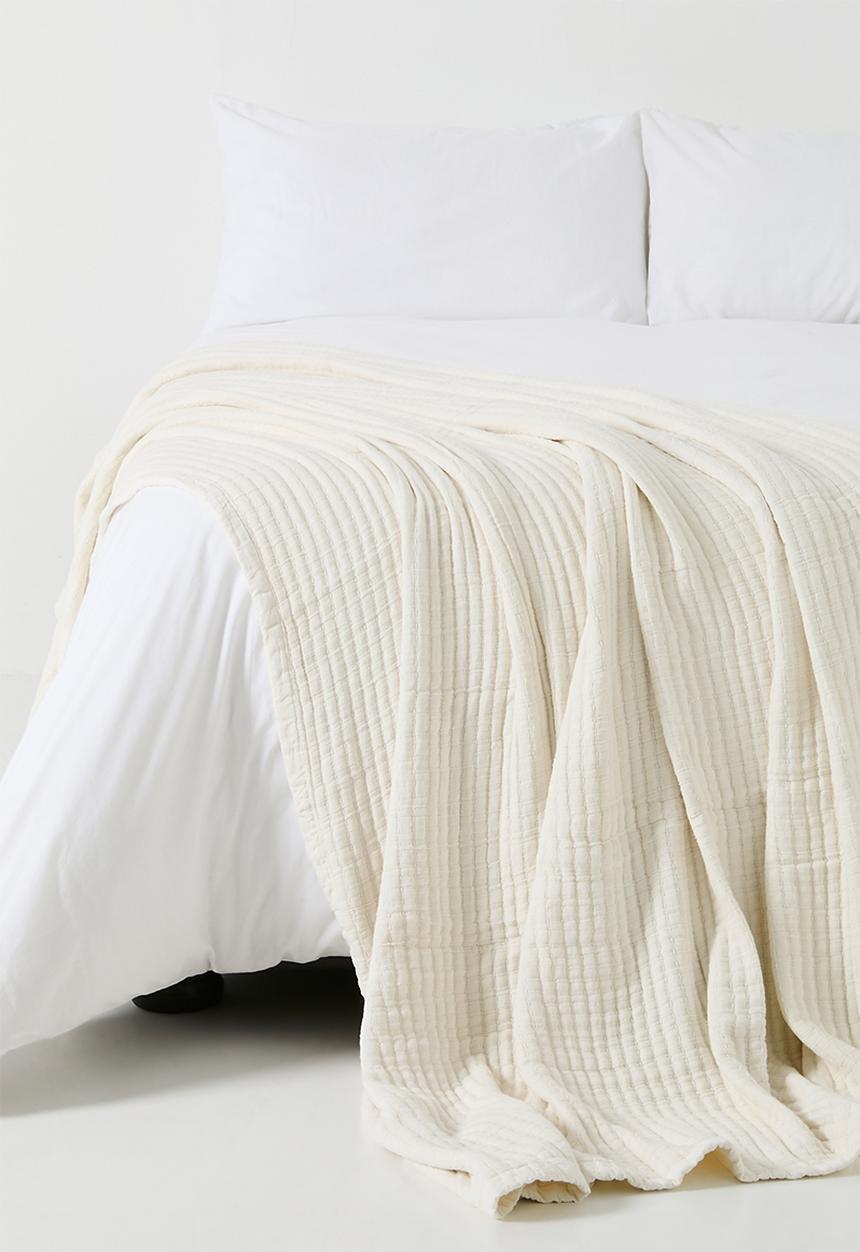 Sixth Floor - Stone Washed Cotton Muslin Throw Ivory 
