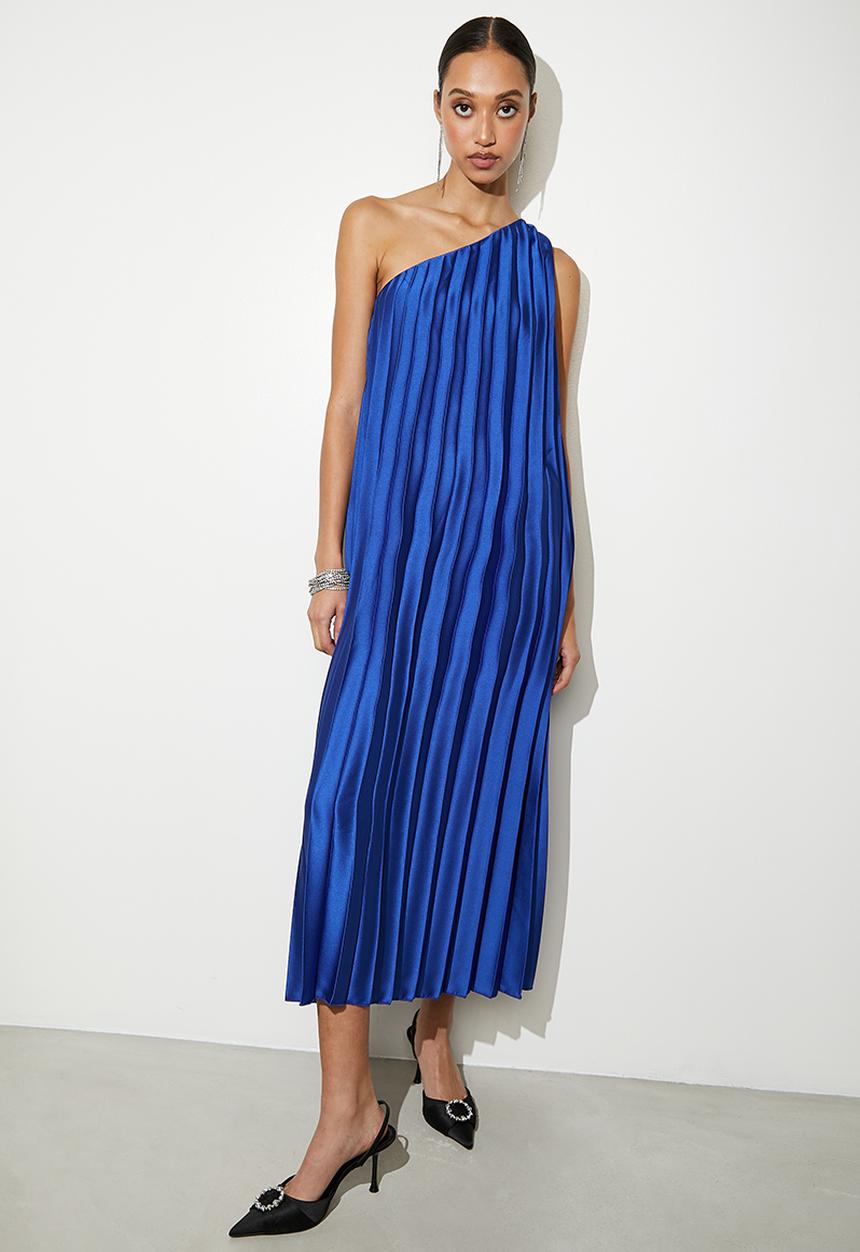 VELVET - Asymmetric trapeze midi dress - blue