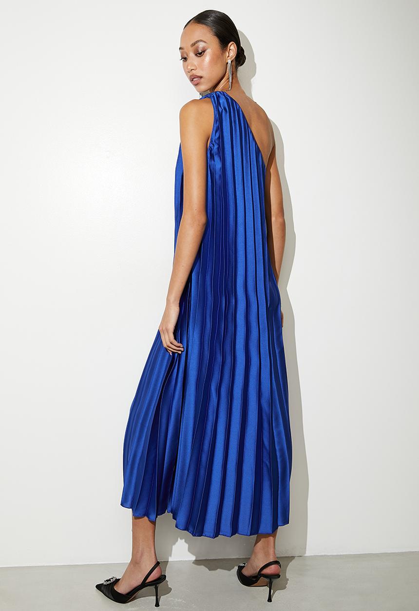 VELVET - Asymmetric trapeze midi dress - blue