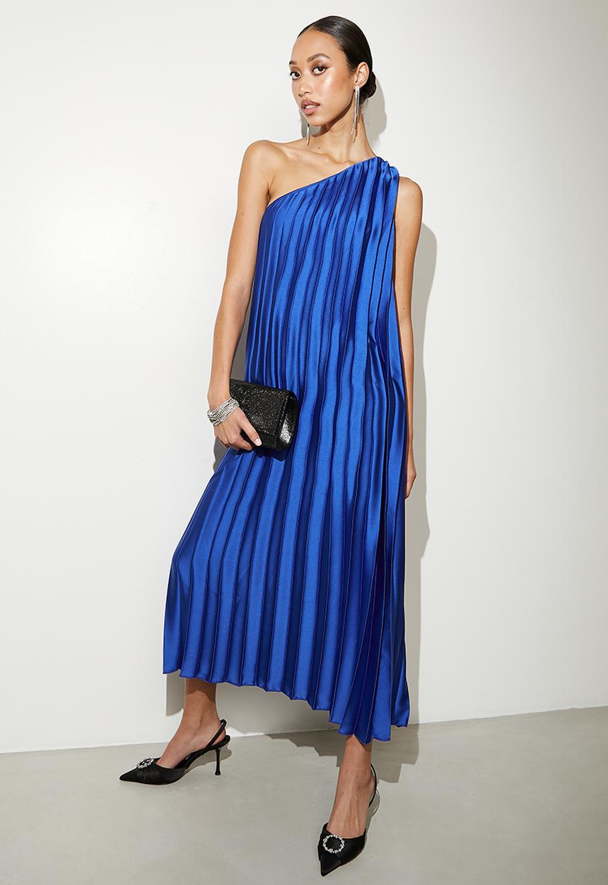 VELVET - Asymmetric trapeze midi dress - blue