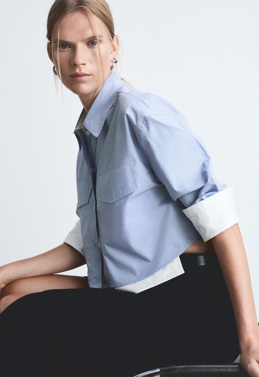 MANGO - Shirt Contrast - Light/Pastel Blue