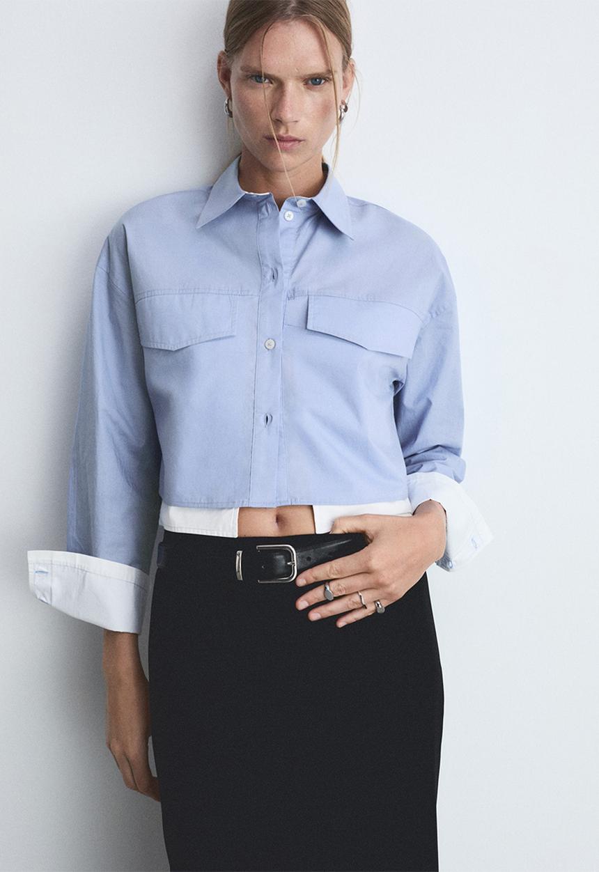 MANGO - Shirt Contrast - Light/Pastel Blue