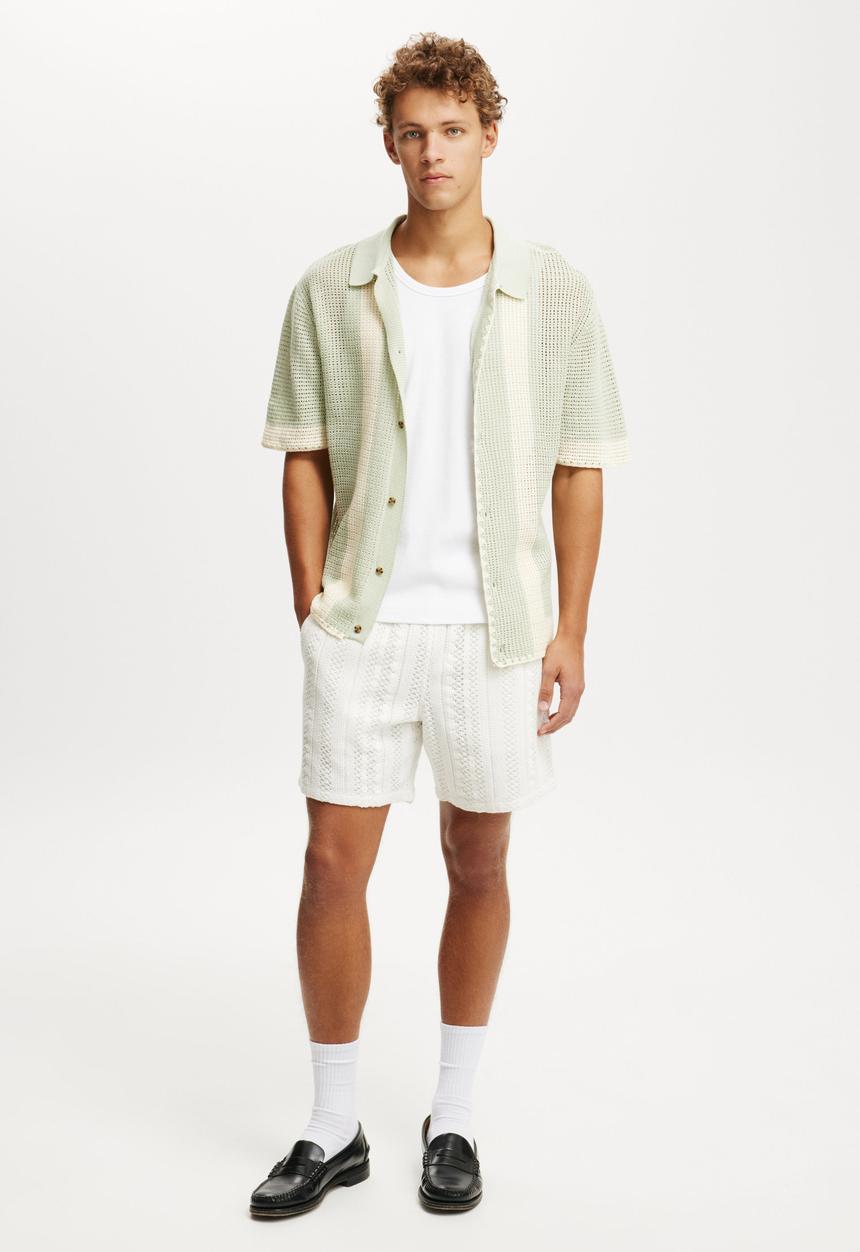 Cotton On - Pablo Short Sleeve Shirt - Seafoam Retro Stripe