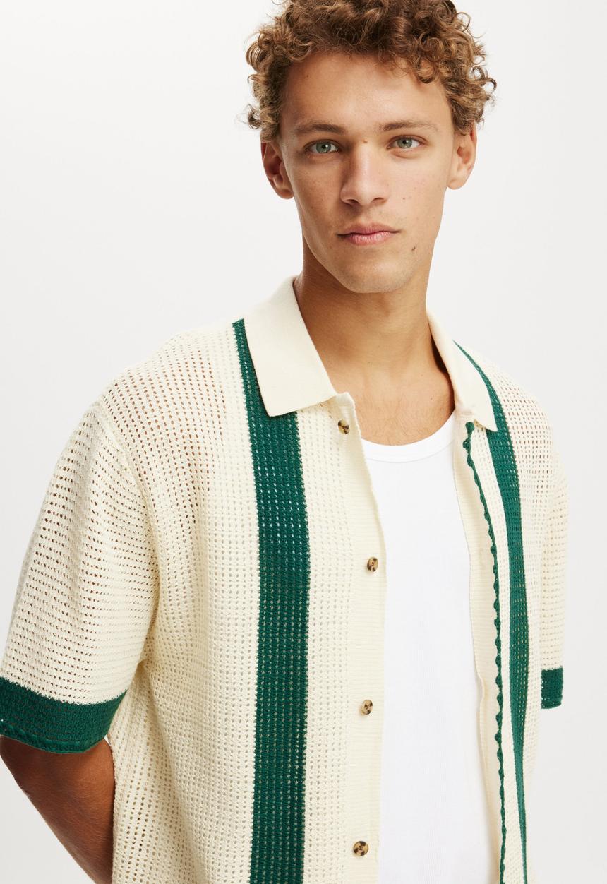 Cotton On - Pablo Short Sleeve Shirt - Green Retro Stripe