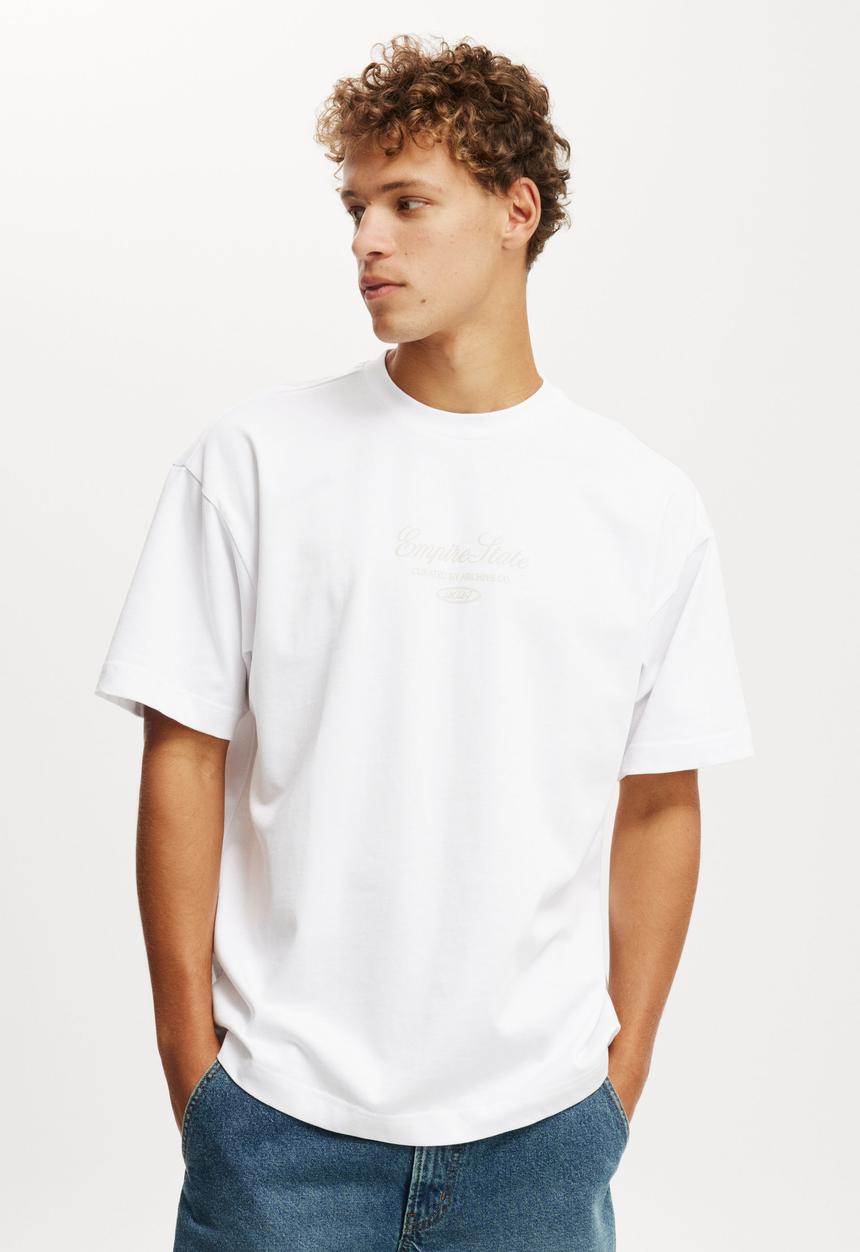 Cotton On - Box Fit Text T-shirt - White/Empire State
