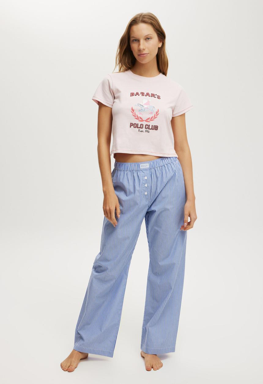 Cotton On - Boyfriend Boxer Pant - Blue/White Stripe
