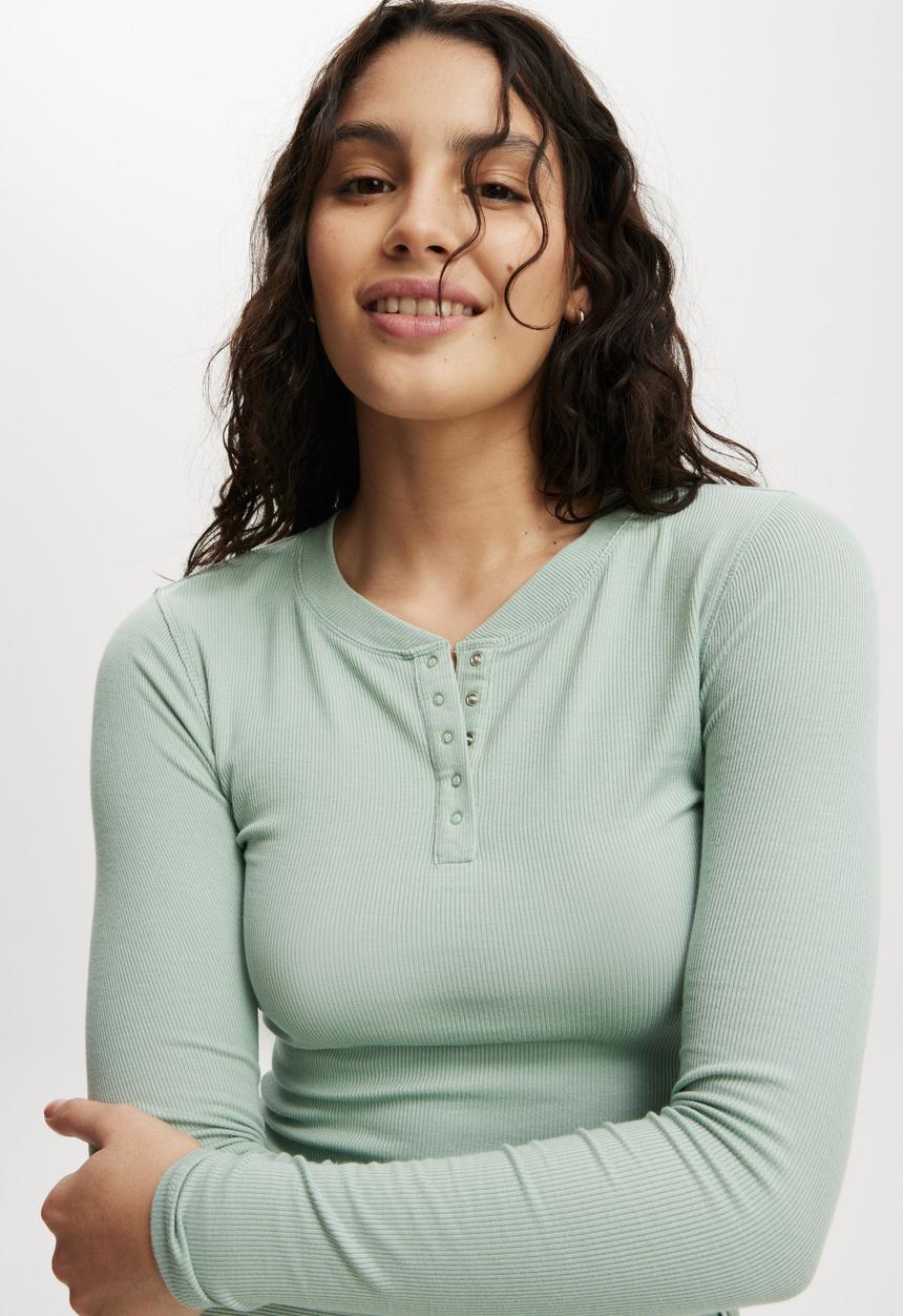 Cotton On - Sleep Recovery Henley Long Sleeve - Washed Mint