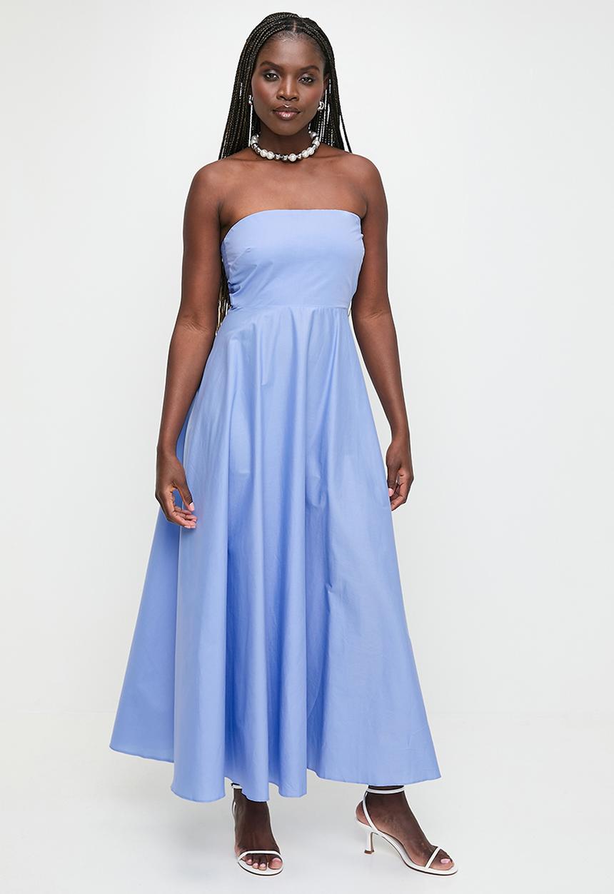 MILLA - Linen Blend Tie Back Bandeau Maxi Dress - Hydranga