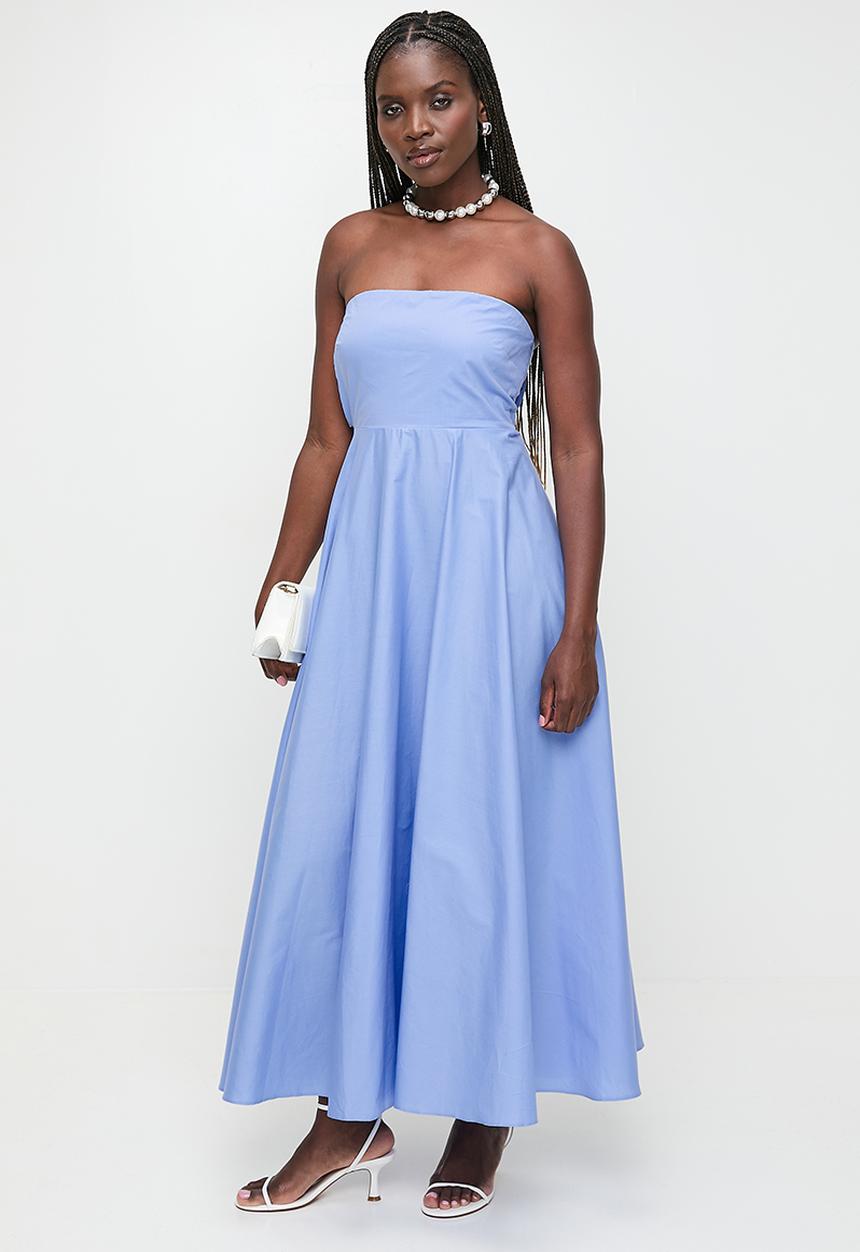 MILLA - Linen Blend Tie Back Bandeau Maxi Dress - Hydranga
