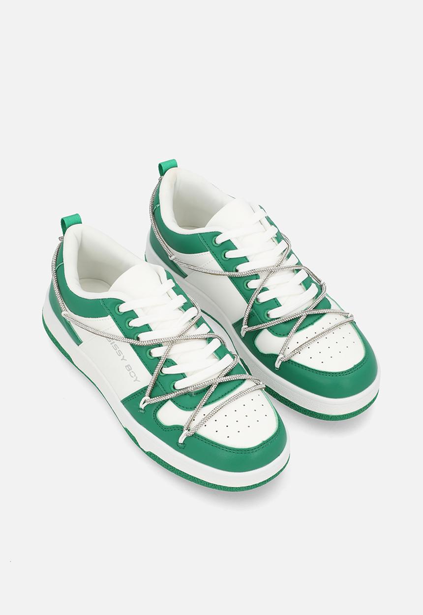 SISSY BOY - Colourblock sneaker with diamante trim - white/green