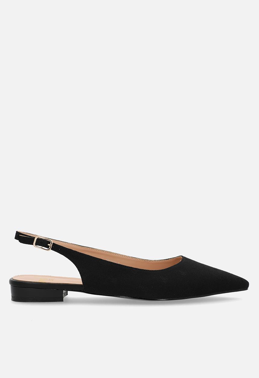 POLO - Pointed jacquard slingback flat - black