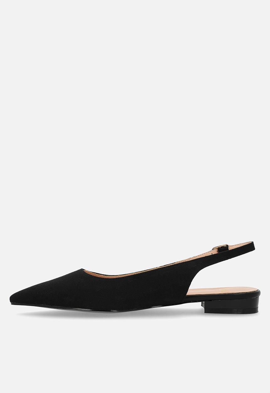 POLO - Pointed jacquard slingback flat - black