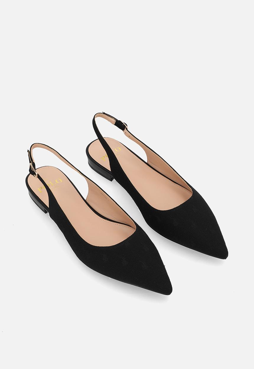 POLO - Pointed jacquard slingback flat - black