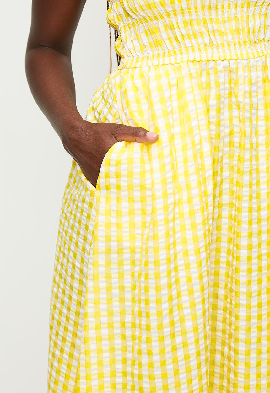 MILLA - Shirred Midi Fit & Flare Dress - Yellow