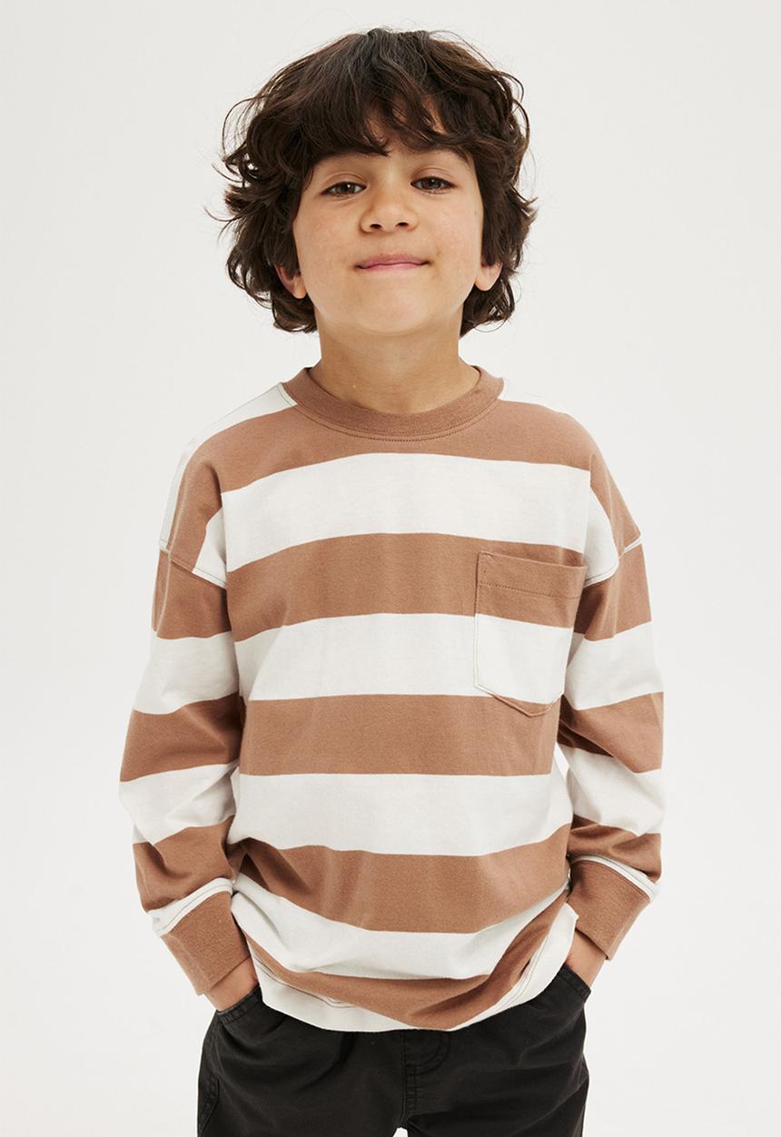 Cotton On - The essential long sleeve tee - taupy brown/vanilla stripe
