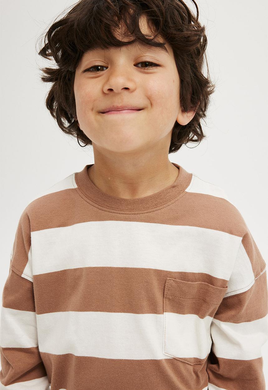 Cotton On - The essential long sleeve tee - taupy brown/vanilla stripe