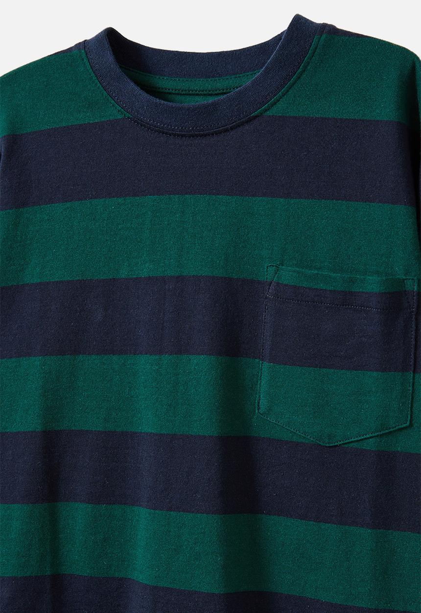 Cotton On - The essential long sleeve tee - squid ink/pine tree green stripe