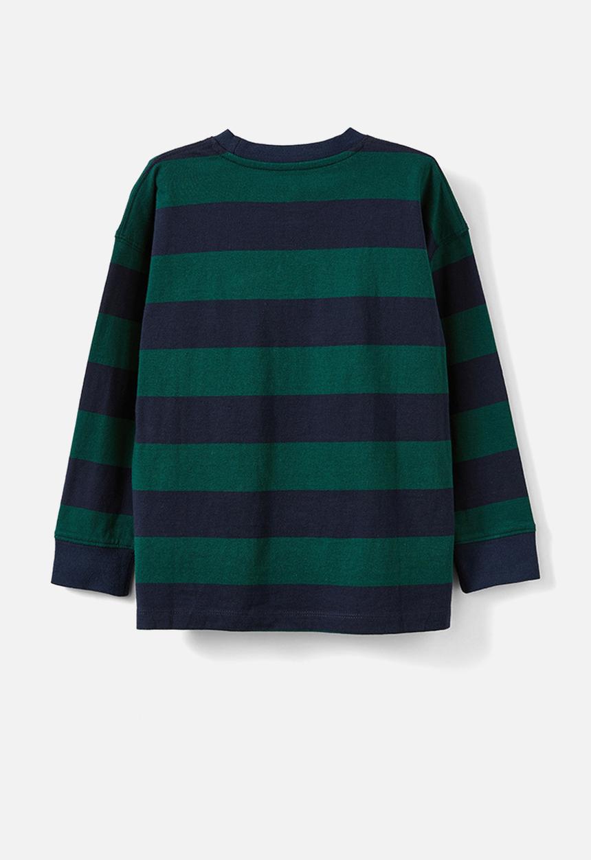 Cotton On - The essential long sleeve tee - squid ink/pine tree green stripe