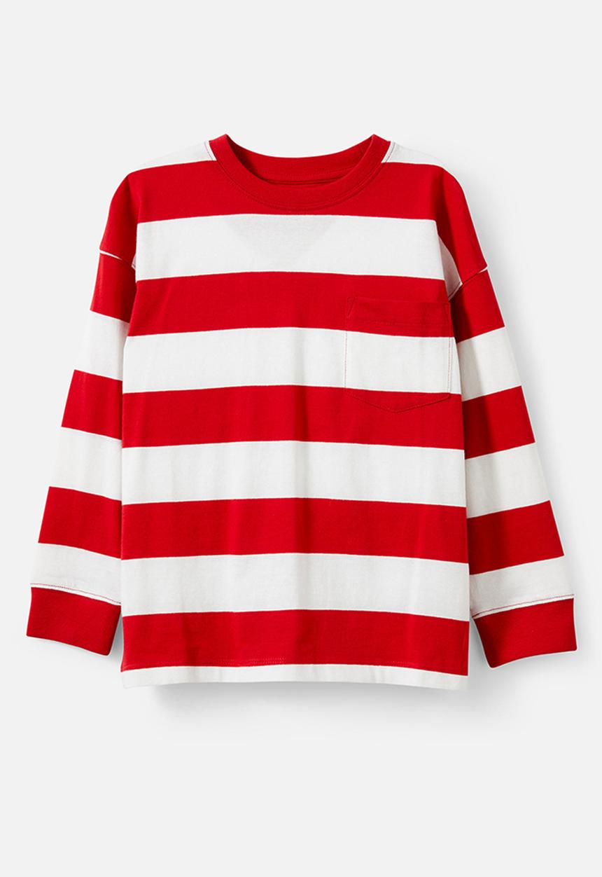 Cotton On - The essential long sleeve tee - vanilla/varsity red stripe
