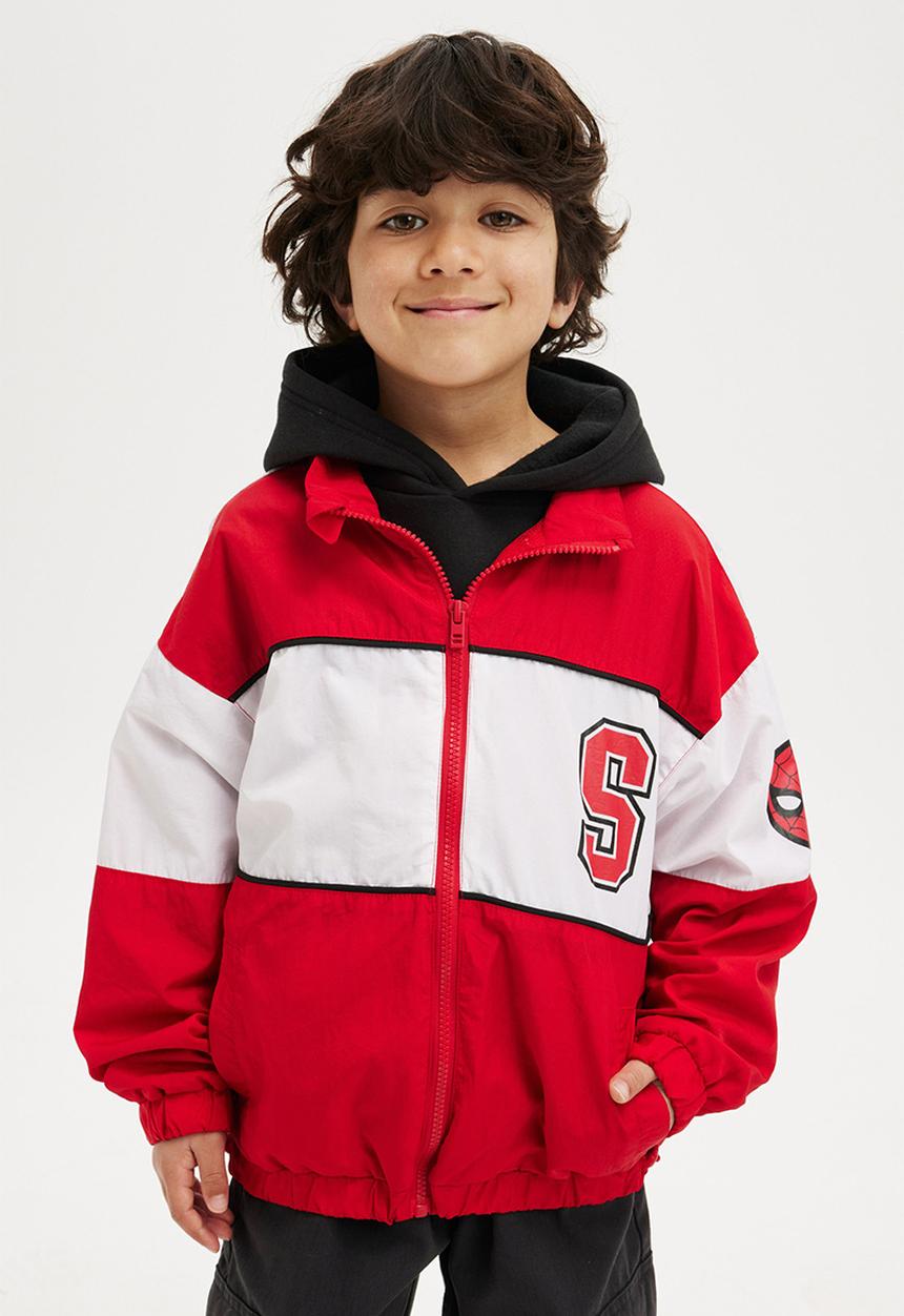 Cotton On - License oversized zip through jacket - lcn mar varsity red/spiderman spidey sense