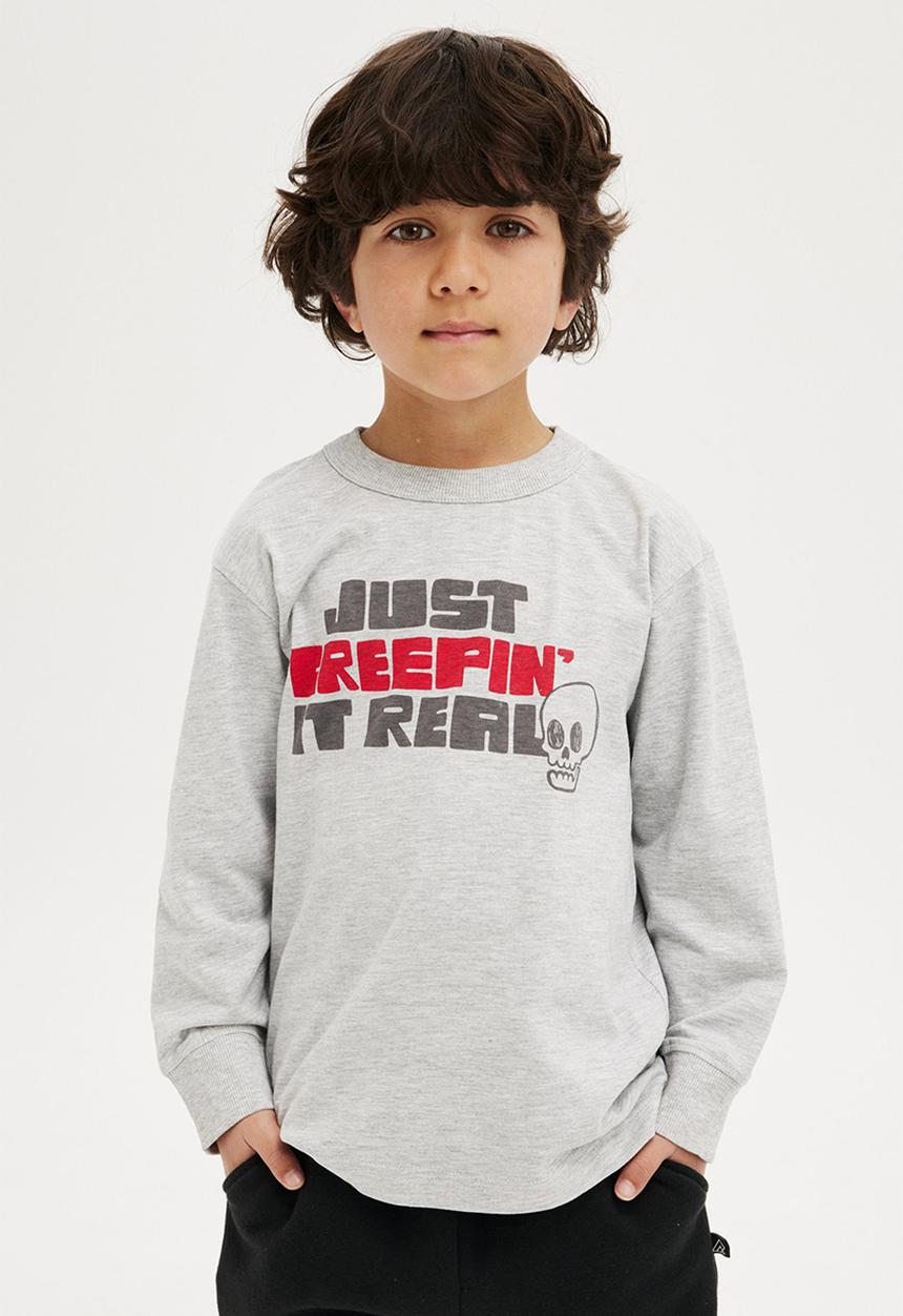 Cotton On - Long sleeve jonny tee - fog grey marle/just creepin it real