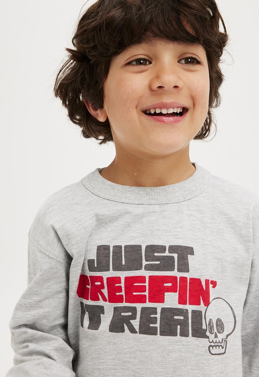 Cotton On - Long sleeve jonny tee - fog grey marle/just creepin it real