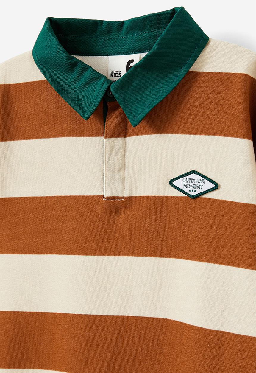 Cotton On - Rugby polo fleece top - rainy day/rusty orange bold stripe