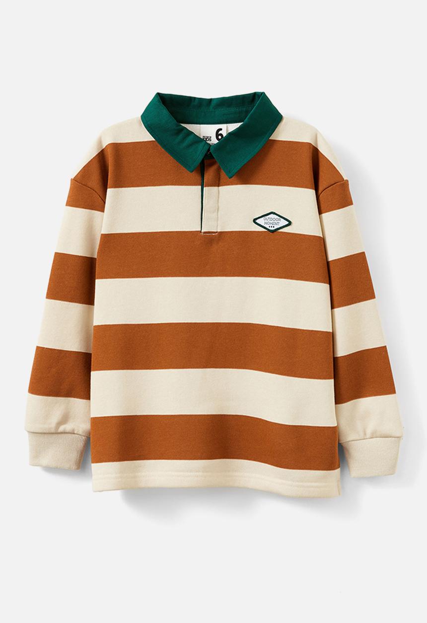 Cotton On - Rugby polo fleece top - rainy day/rusty orange bold stripe