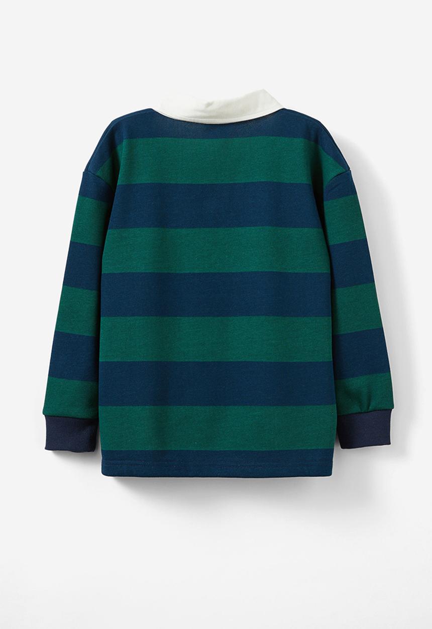Cotton On - Rugby polo fleece top - in the navy/pine tree bold stripe