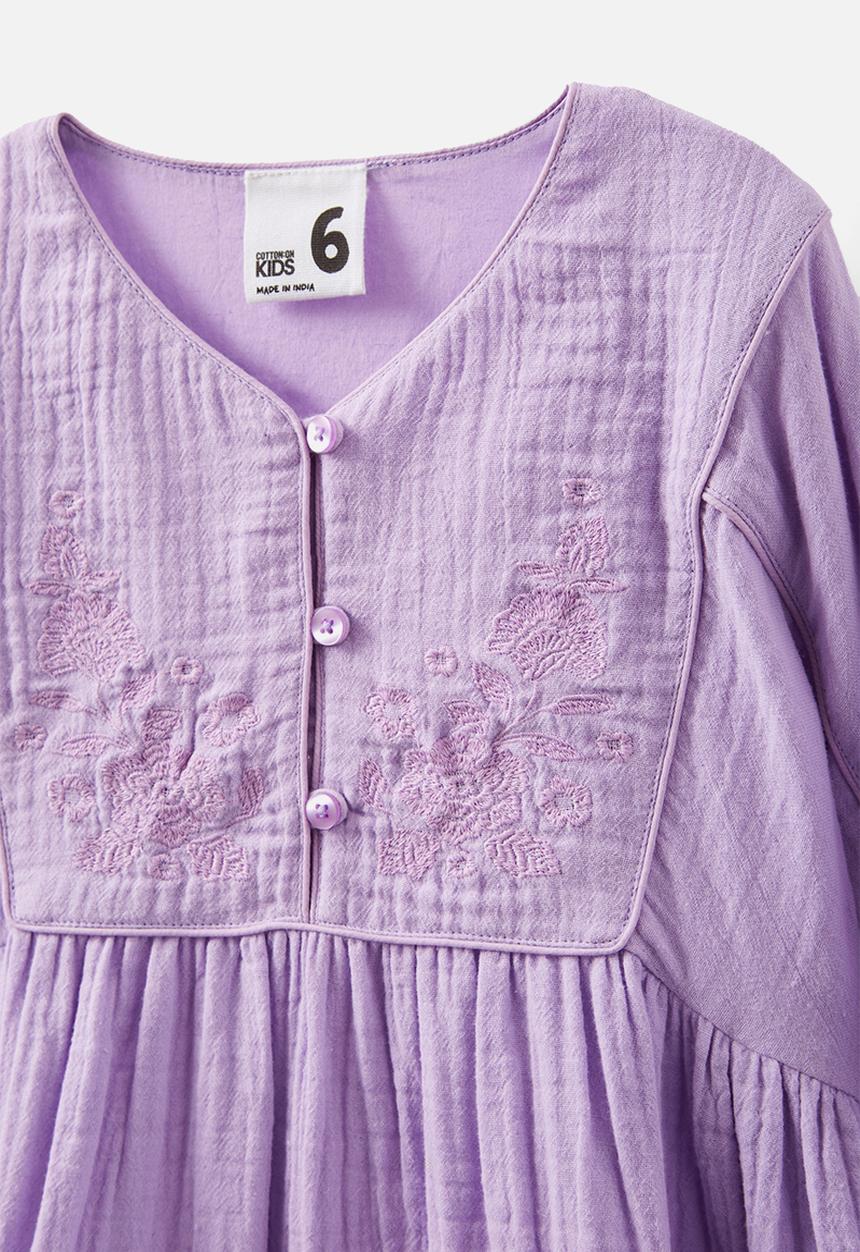 Cotton On - Corra long sleeve dress - lilac drop/embroidery