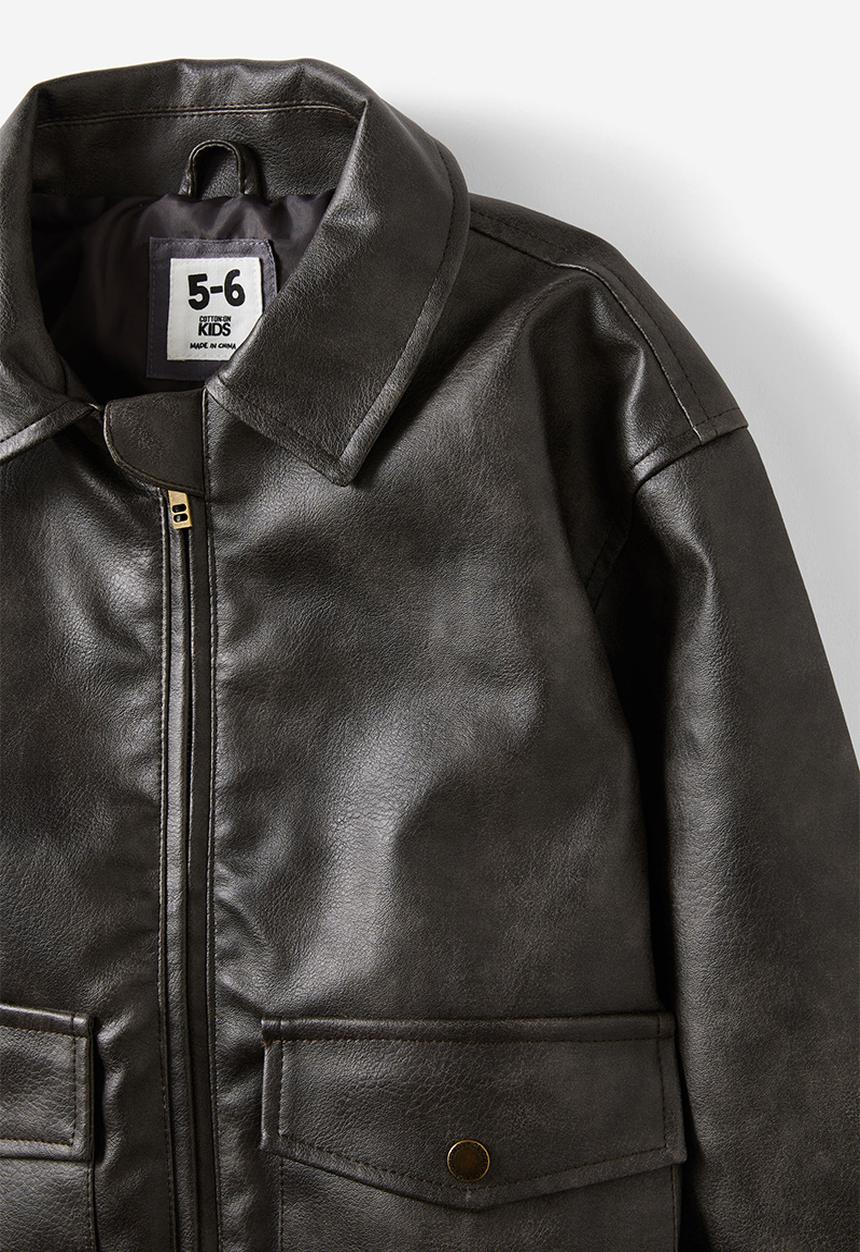 Cotton On - Fletcher faux leather bomber jacket - aged hot choccy