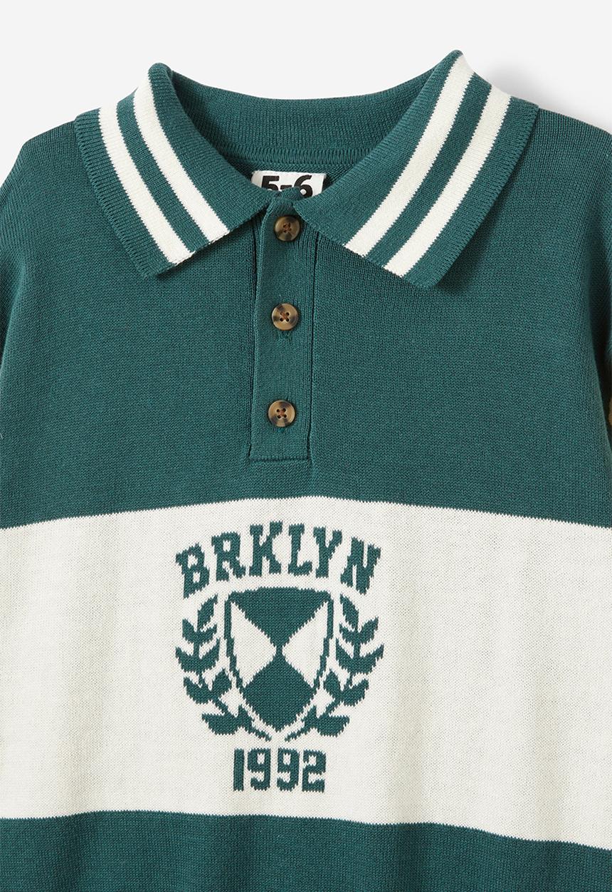 Cotton On - Blair rugby pullover knit - pine tree green/brklyn 1992
