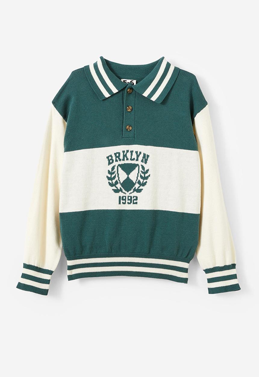 Cotton On - Blair rugby pullover knit - pine tree green/brklyn 1992