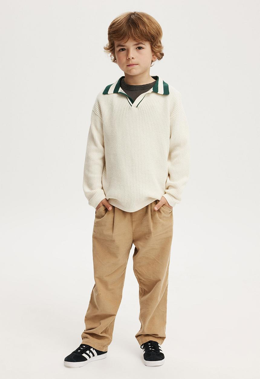 Cotton On - Preston long sleeve knit polo - dark vanilla/pine tree green