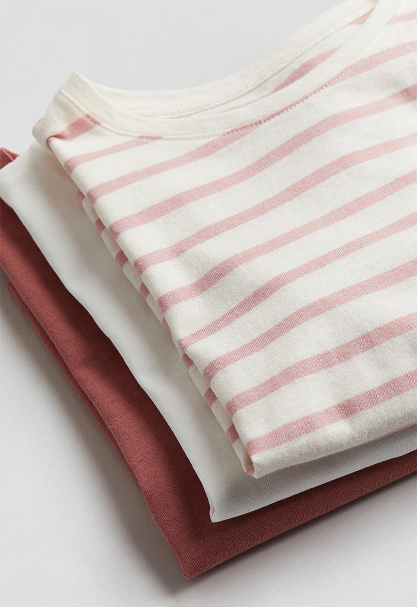 H&M - 3-Pack cotton tops - brick red & white