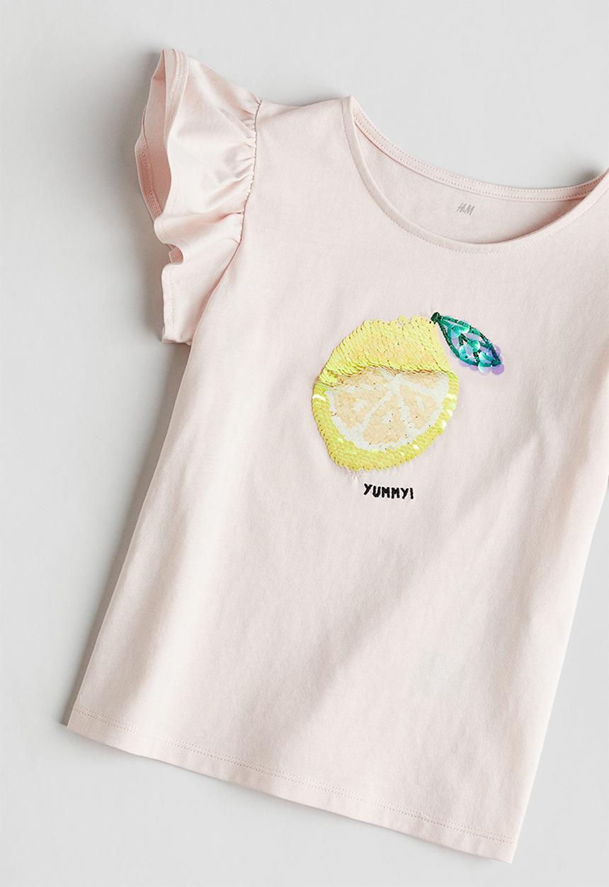 H&M - Flutter-sleeved top - light pink/lemon