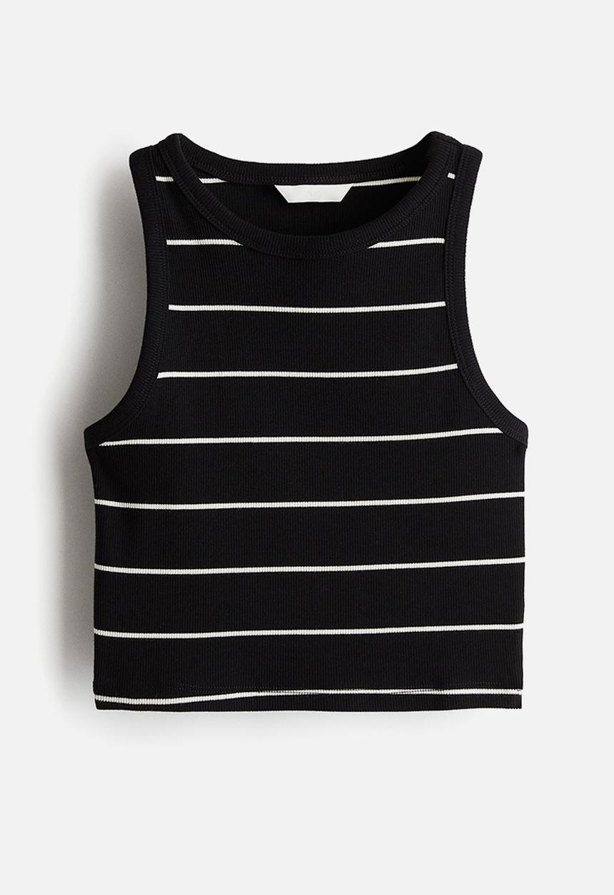H&M - Cropped vest top - black/striped