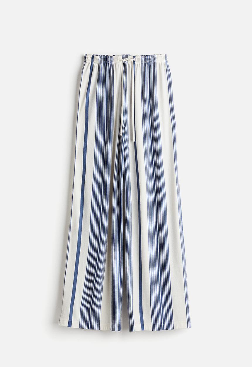 H&M - Wide pull-on trousers - white/blue striped 