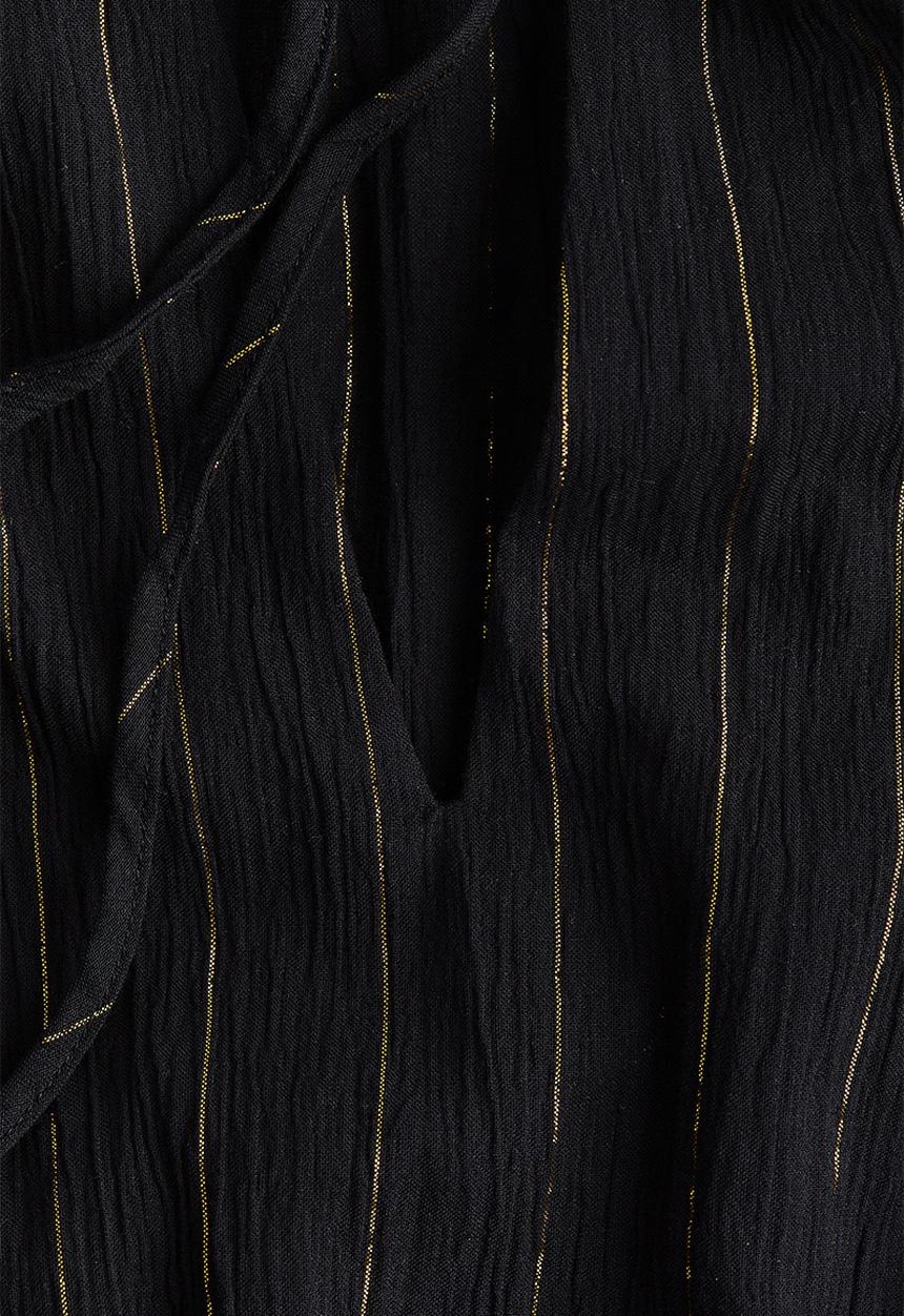 H&M - Glittery tie-detail tunic dress - black/striped 