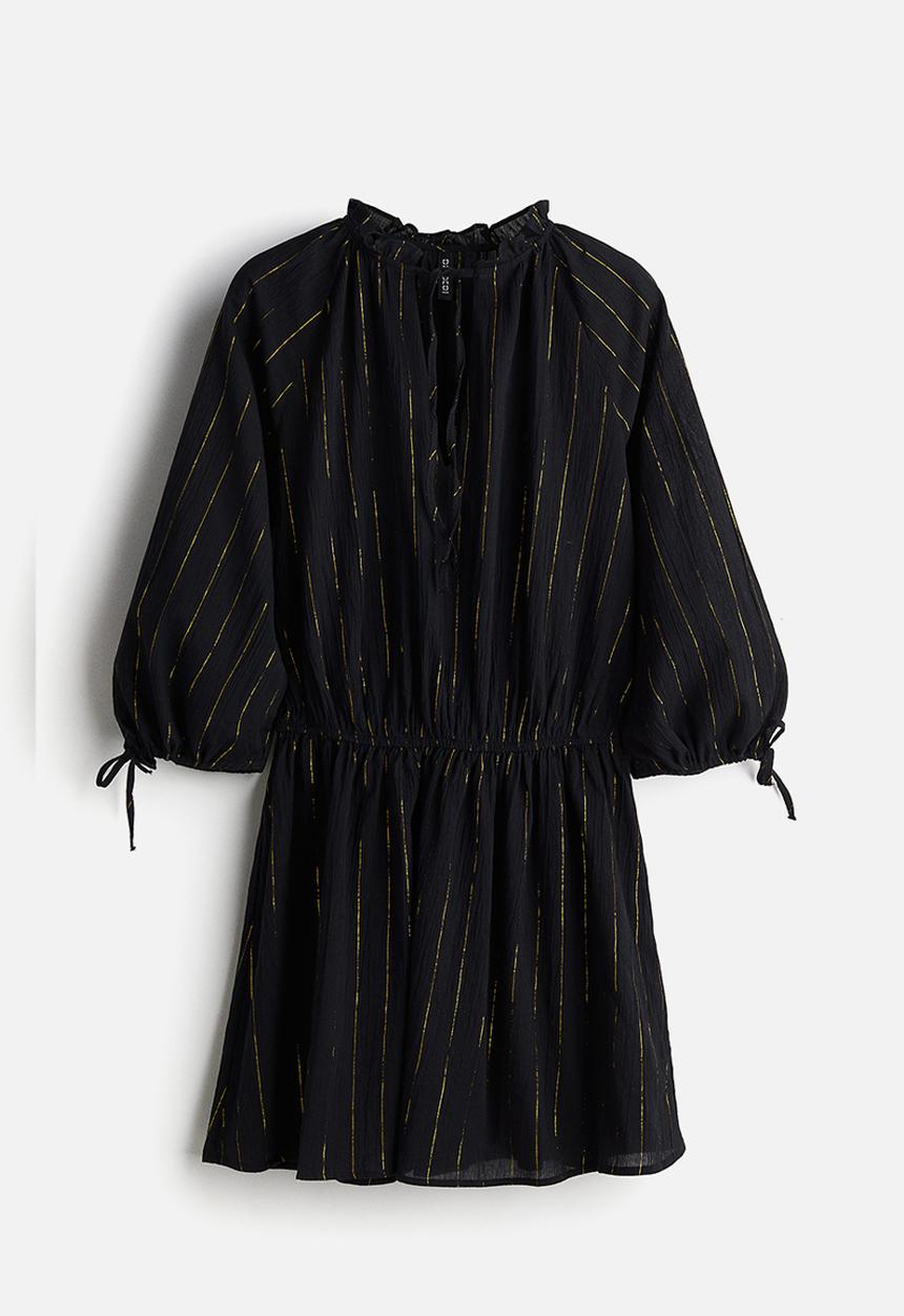 H&M - Glittery tie-detail tunic dress - black/striped 