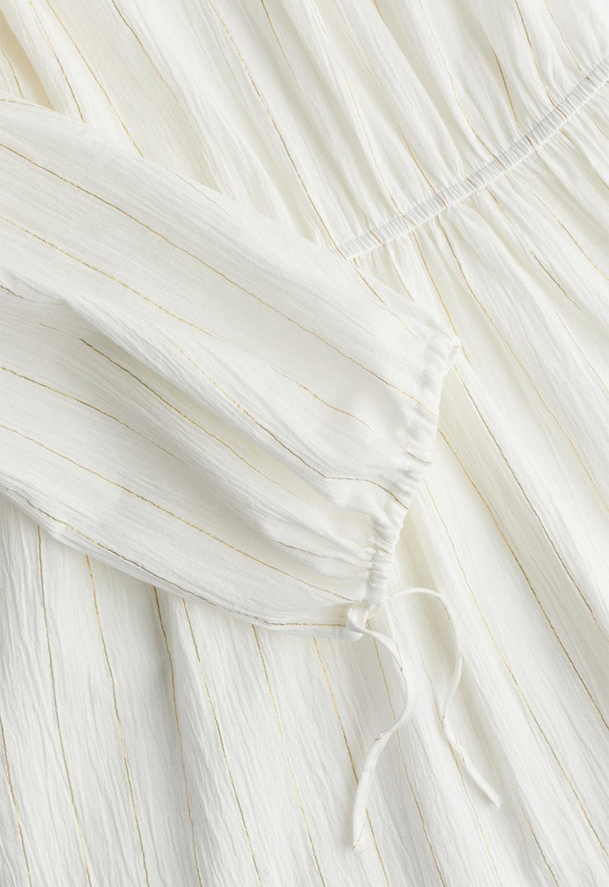H&M - Glittery tie-detail tunic dress - cream pinstriped