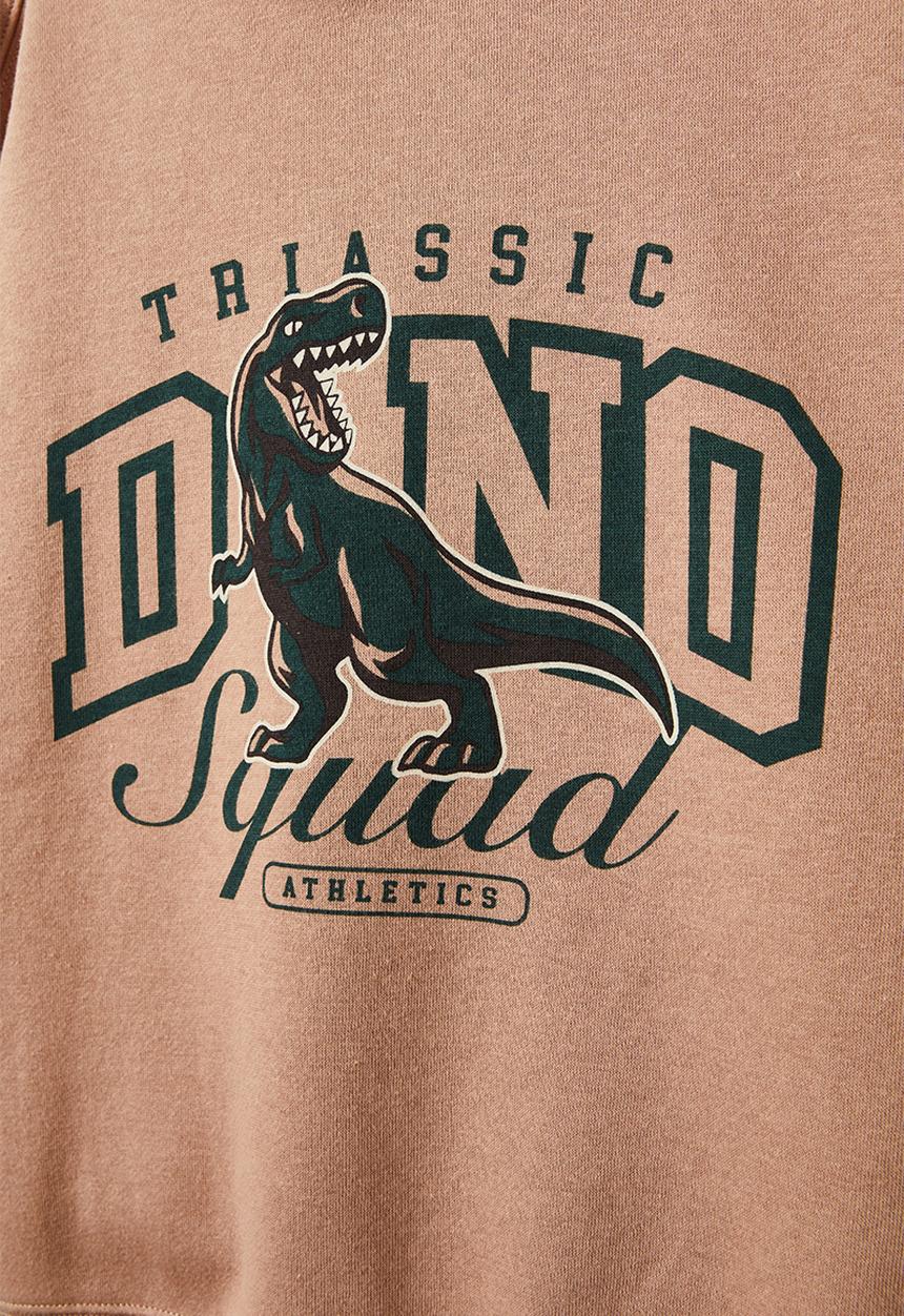 Cotton On - Sammy hoodie - taupy brown/pine tree green/triassic dino