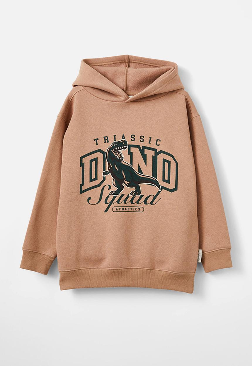 Cotton On - Sammy hoodie - taupy brown/pine tree green/triassic dino