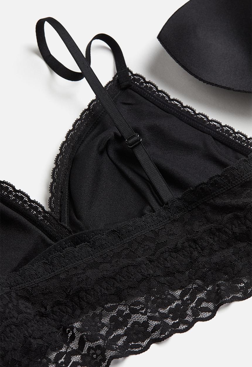 H&M - 2-Pack padded lace bras - black